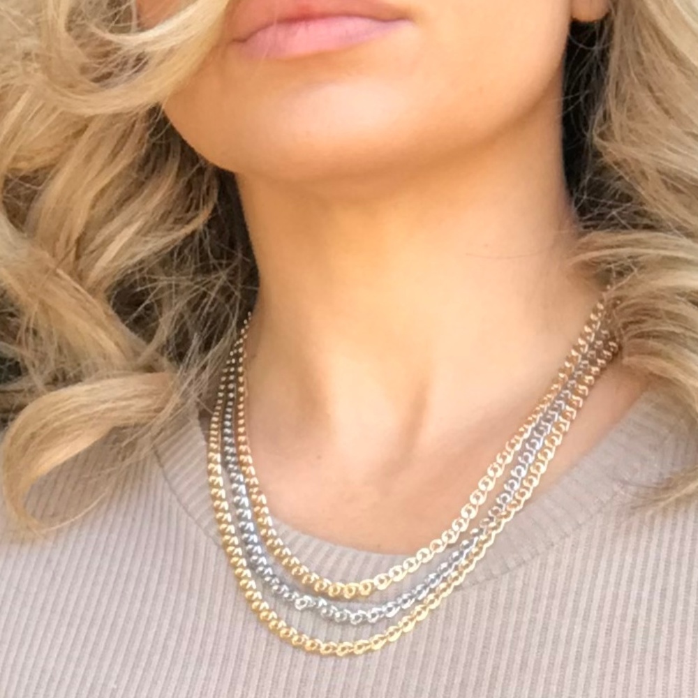 two-tone 3 layer chain necklace